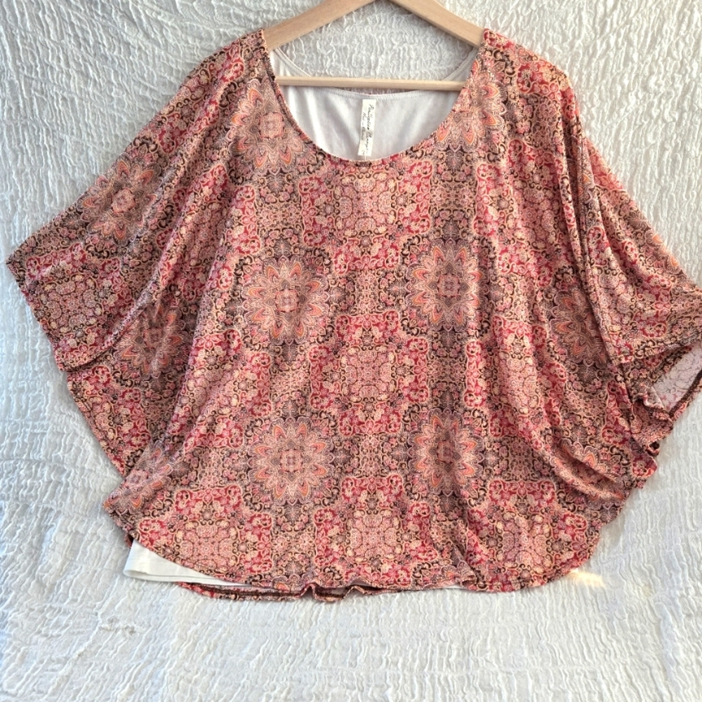 Women's Tank Top‎ Blouse Womens L Brown Orange Paisley Layered Flowy Relaxed Y2K